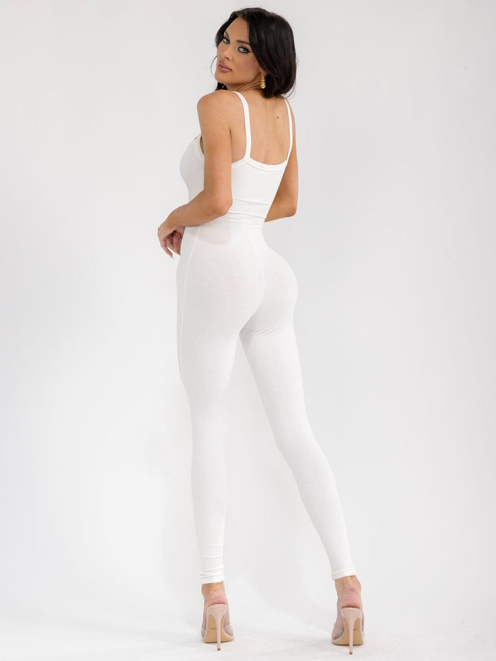 WOMEN'S SLEEVELESS OPEN BACK SKINNY LEG RIBBED JUMPSUIT