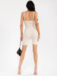 WOMEN'S SLEEVELESS SQUARE NECK ZIP UP RIBBED ROMPER