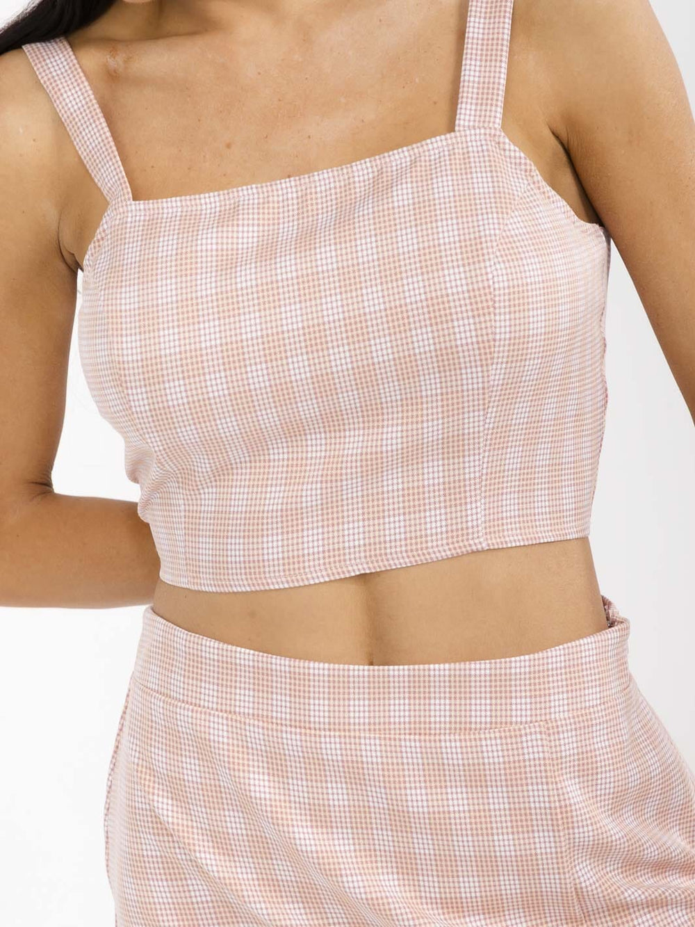 WOMEN'S SLEEVELESS CROP TOP & ELASTIC WAIST MINI SKIRT PLAID 2PC. SET