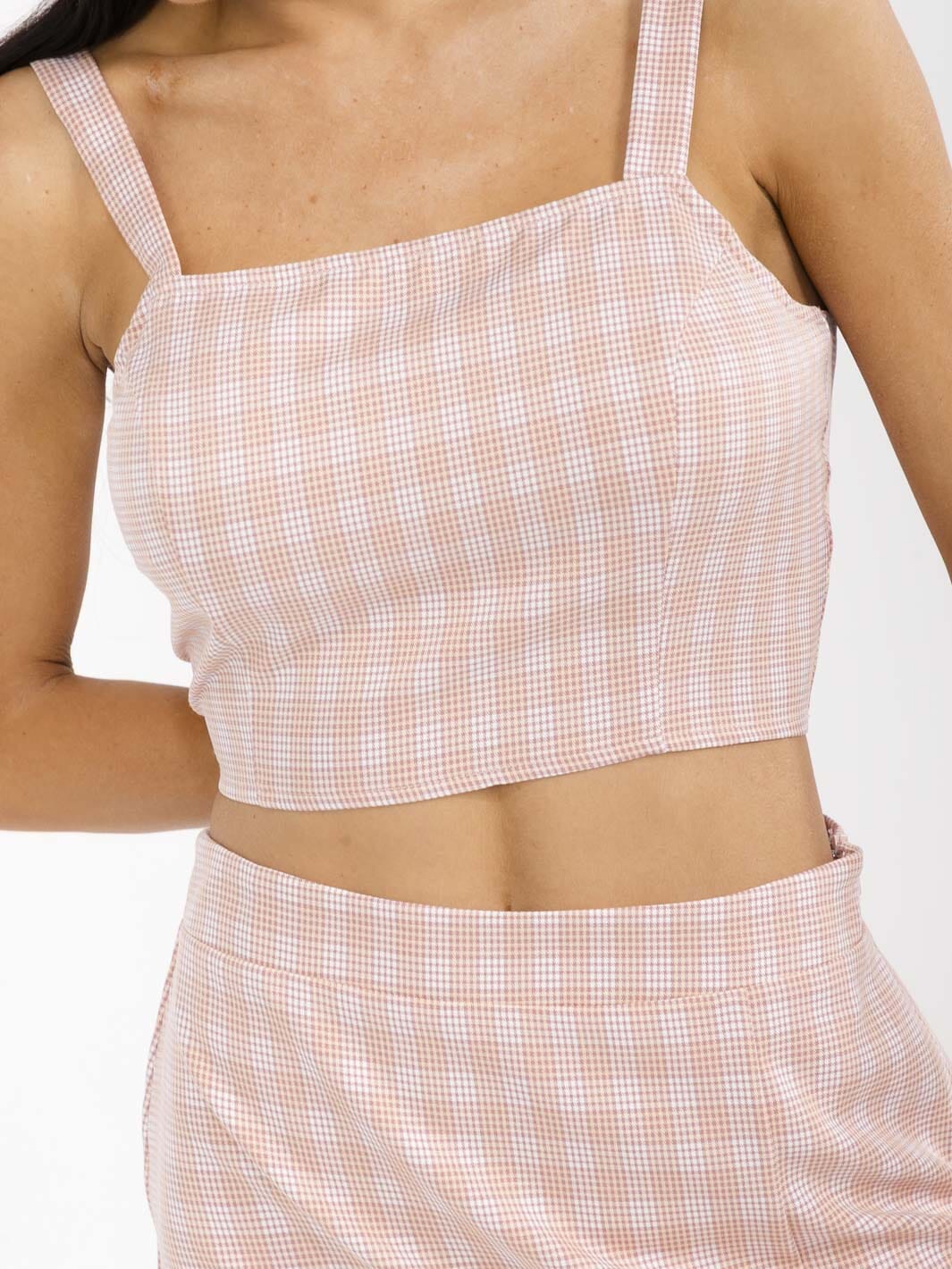 WOMEN'S SLEEVELESS CROP TOP & ELASTIC WAIST MINI SKIRT PLAID 2PC. SET