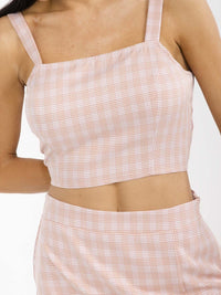 WOMEN'S SLEEVELESS CROP TOP & ELASTIC WAIST MINI SKIRT PLAID 2PC. SET
