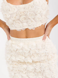 WOMEN'S SLEEVELESS CROP TOP & ELASTIC WAIST SKIRT FLORAL DETAILED 2PC. SET