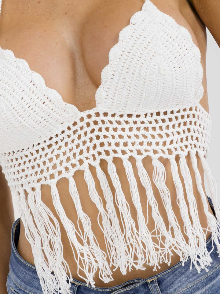 WOMEN'S SLEEVELESS HALTER NECK V-NECK OPEN BACK KNIT CROP TOP