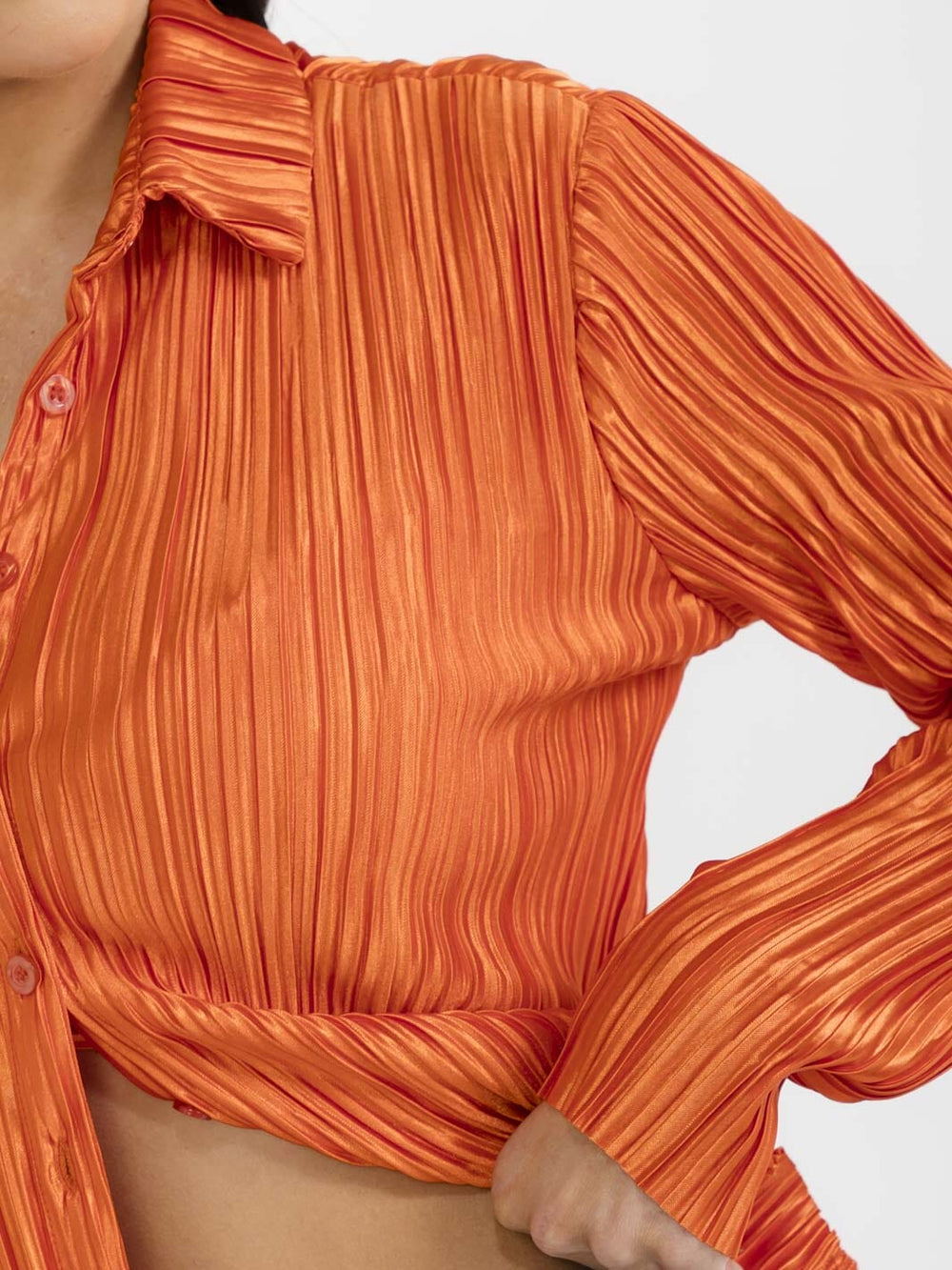 WOMEN'S BRALETTE & LONG SLEEVE BUTTON UP PLEATED 2PC TOP