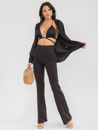 WOMEN'S BRALETTE & LONG SLEEVE BUTTON UP SOLID 2PC TOP