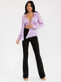 WOMEN'S BRALETTE & LONG SLEEVE BUTTON UP SOLID 2PC TOP