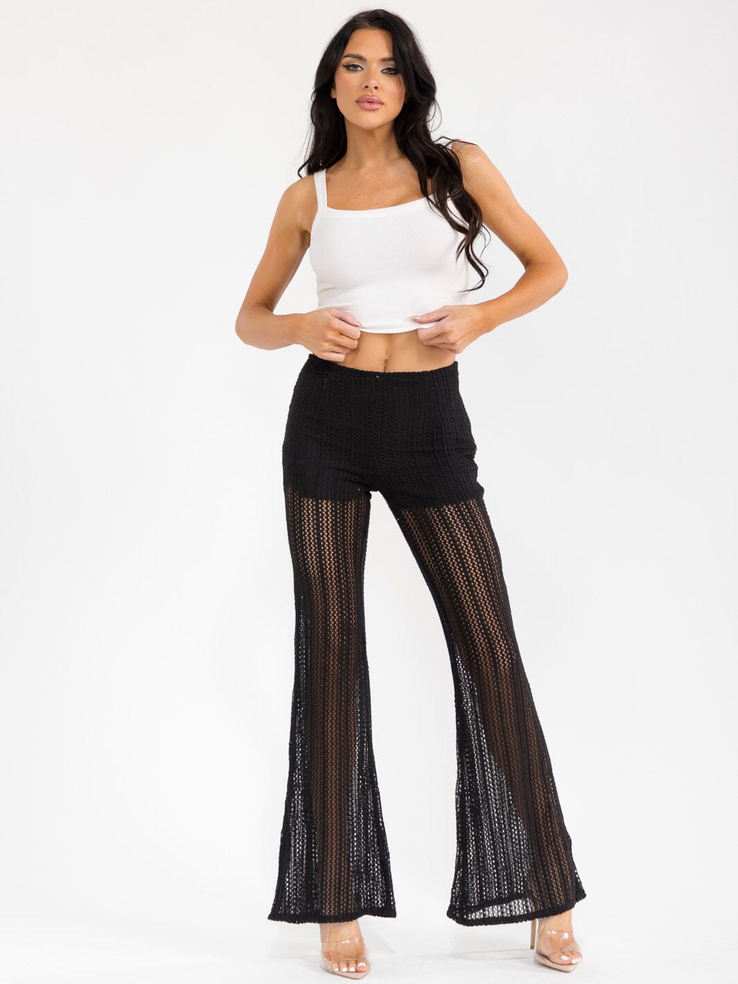 WOMEN'S ZIPPER CLOSURE KNIT BELL LEG PANTS