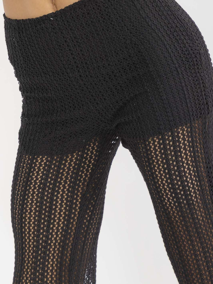 WOMEN'S ZIPPER CLOSURE KNIT BELL LEG PANTS