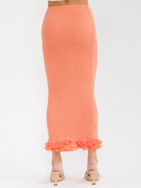 WOMEN'S ELASTIC WAIST WAFFLE RUFFLE BOTTOM HEM MAXI SKIRT
