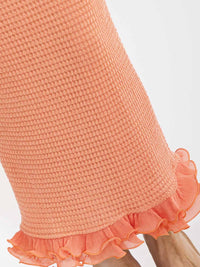 WOMEN'S ELASTIC WAIST WAFFLE RUFFLE BOTTOM HEM MAXI SKIRT