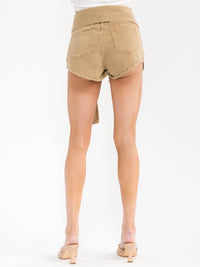WOMEN'S ZIP UP BELTED POCKETS DISTRESS DENIM MINI SHORTS