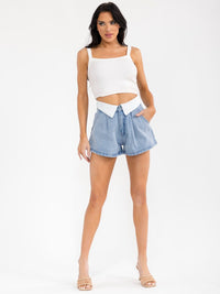 WOMEN'S BUTTON CLOSURE POCKETS DENIM MINI SHORTS