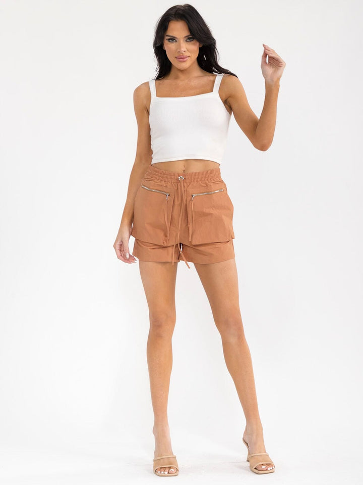 WOMEN'S ELASTIC WAIST POCKETS MINI SHORTS