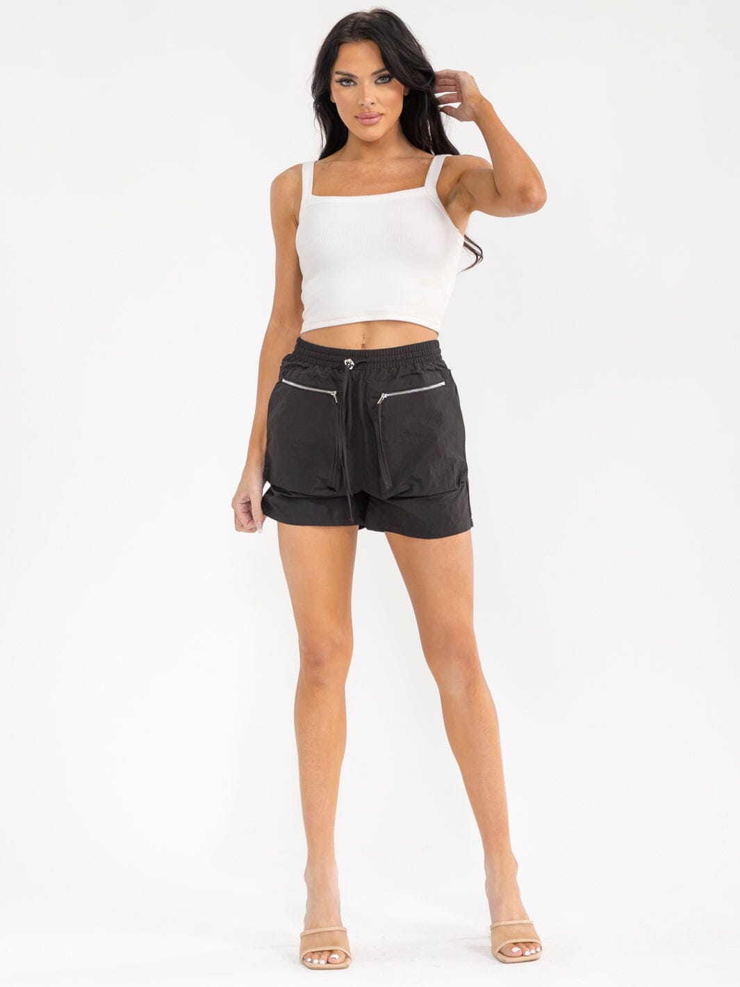WOMEN'S ELASTIC WAIST POCKETS MINI SHORTS