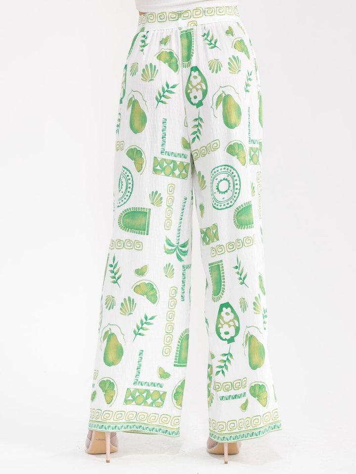 WOMEN'S ELASTIC WAIST SELF TIE POCKETS MULTI PRINT WIDE LEG PANTS