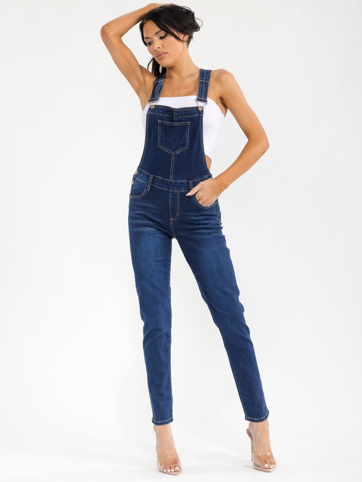 WOMEN'S SLEEVELESS POCKETS STRETCH DENIM PANTS OVERALL