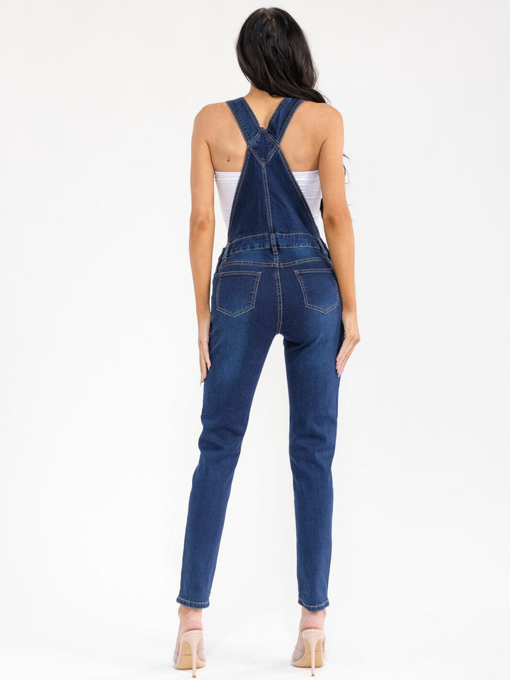 WOMEN'S SLEEVELESS POCKETS STRETCH DENIM PANTS OVERALL