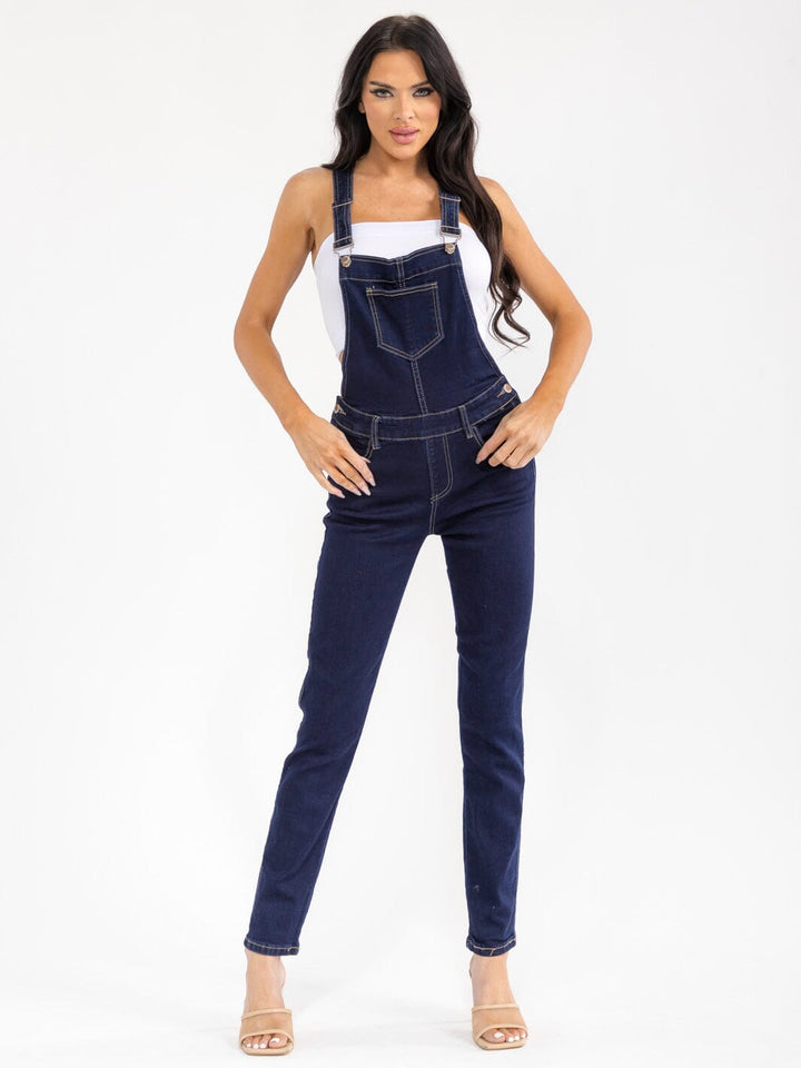 WOMEN'S SLEEVELESS POCKETS STRETCH DENIM PANTS OVERALL