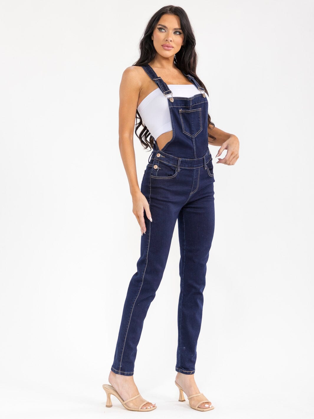 WOMEN'S SLEEVELESS POCKETS STRETCH DENIM PANTS OVERALL