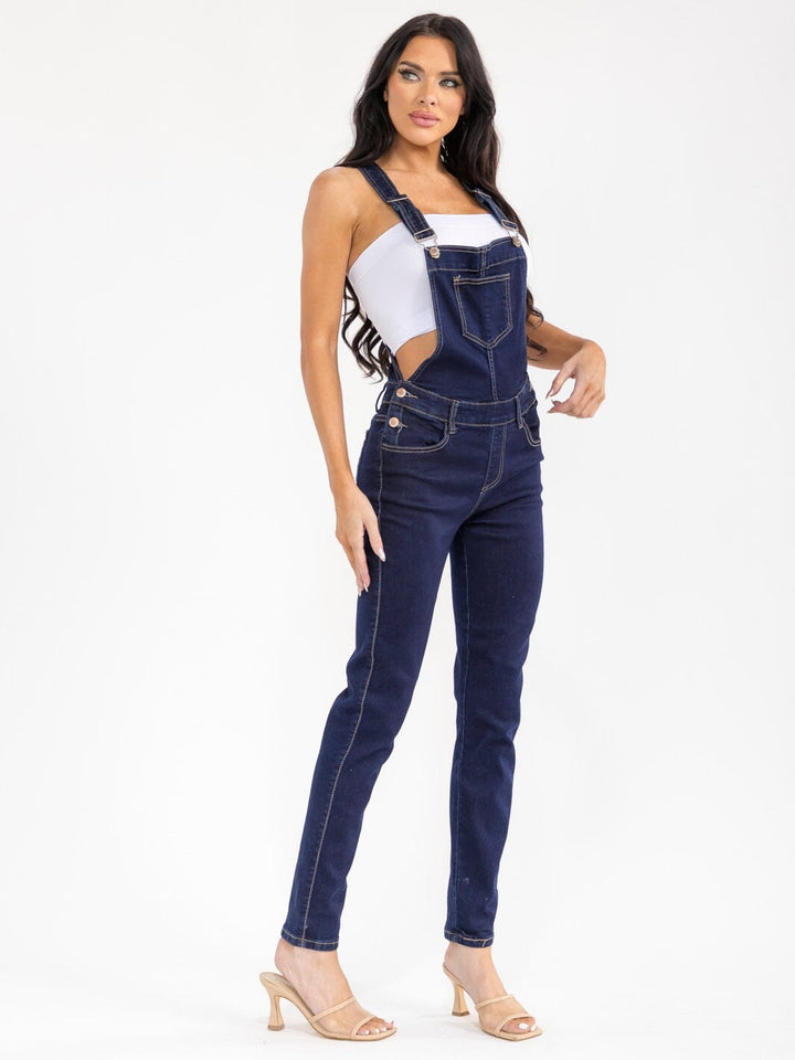 WOMEN'S SLEEVELESS POCKETS STRETCH DENIM PANTS OVERALL