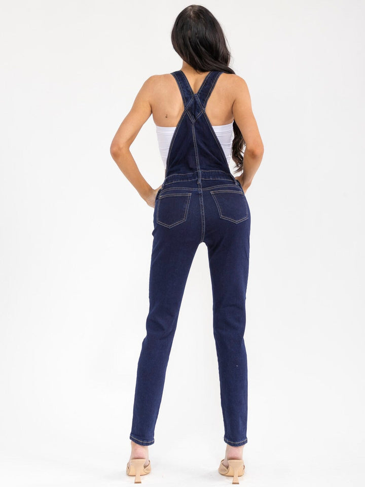 WOMEN'S SLEEVELESS POCKETS STRETCH DENIM PANTS OVERALL