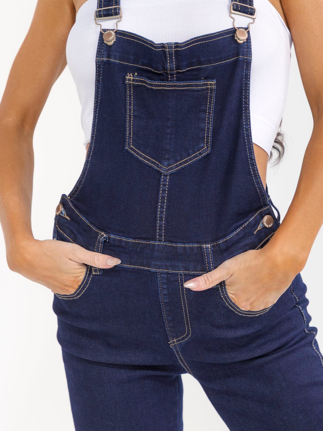 WOMEN'S SLEEVELESS POCKETS STRETCH DENIM PANTS OVERALL