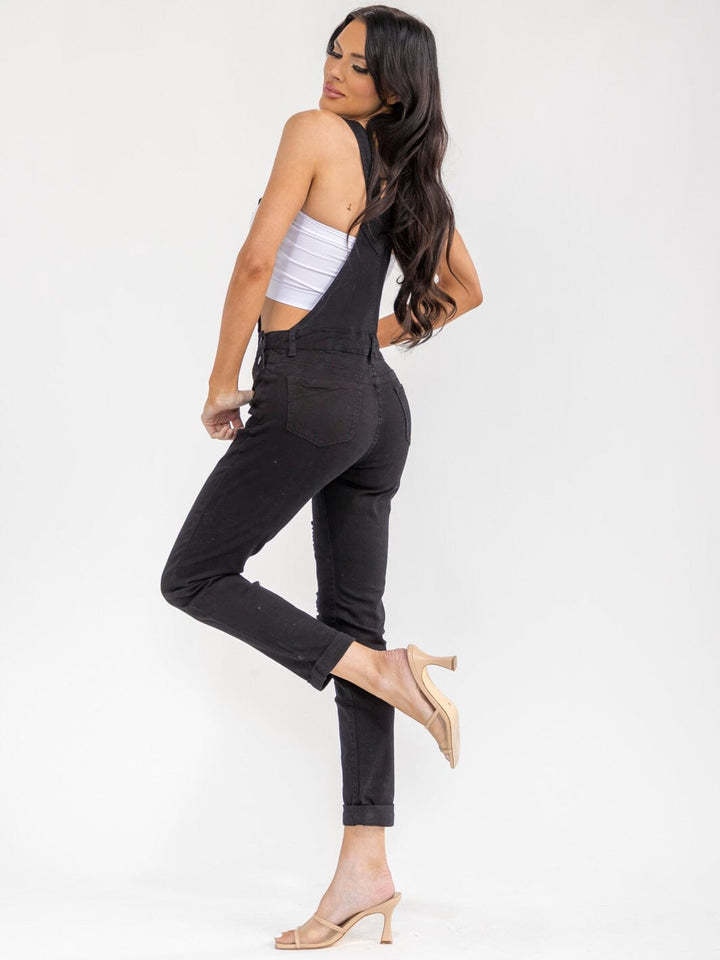 WOMEN'S SLEEVELESS POCKETS DISTRESS STRETCH DENIM PANTS OVERALL