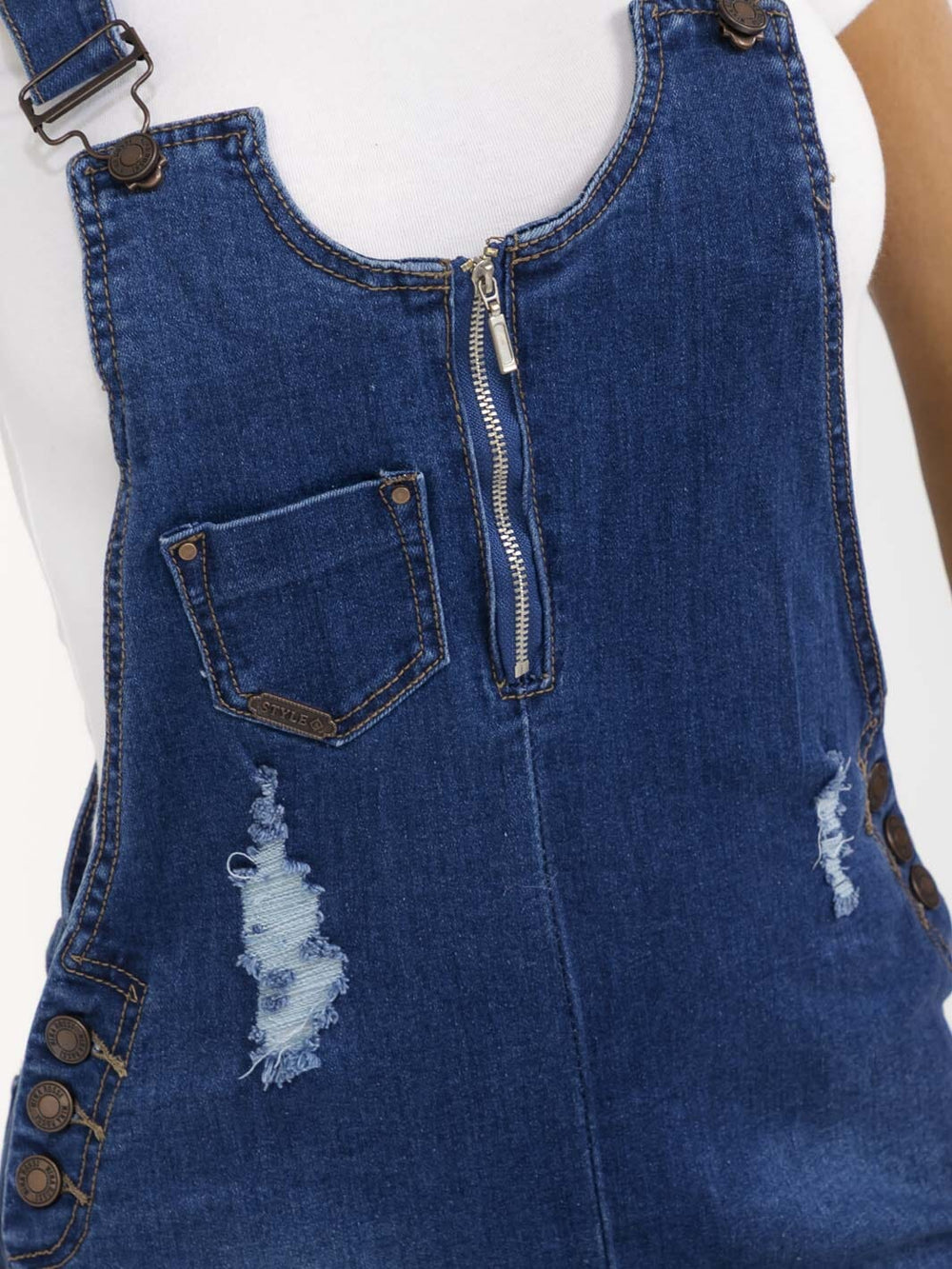WOMEN'S SLEEVELESS POCKETS DISTRESS STRETCH DENIM SKIRT OVERALL