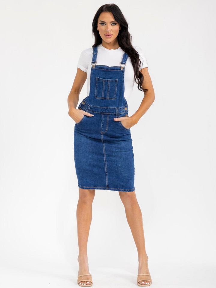 WOMEN'S SLEEVELESS POCKETS STRETCH DENIM SKIRT OVERALL
