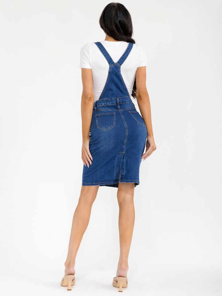 WOMEN'S SLEEVELESS POCKETS STRETCH DENIM SKIRT OVERALL