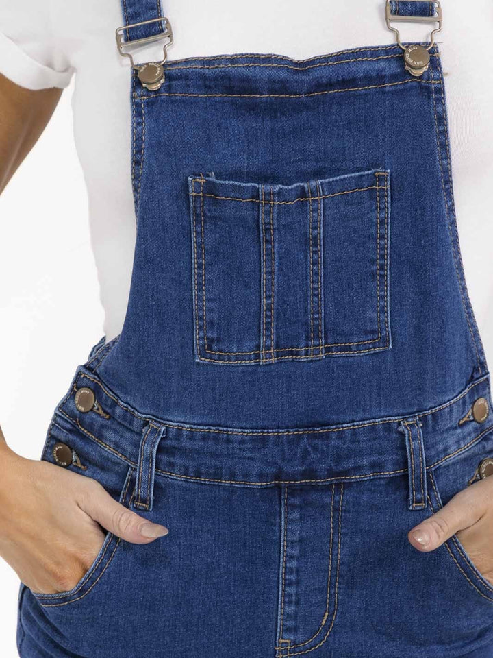 WOMEN'S SLEEVELESS POCKETS STRETCH DENIM SKIRT OVERALL
