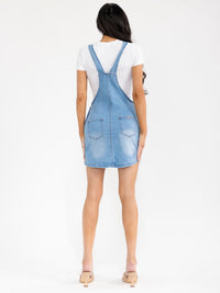 WOMEN'S SLEEVELESS WASHED DISTRESS STRETCH DENIM SKIRT OVERALL