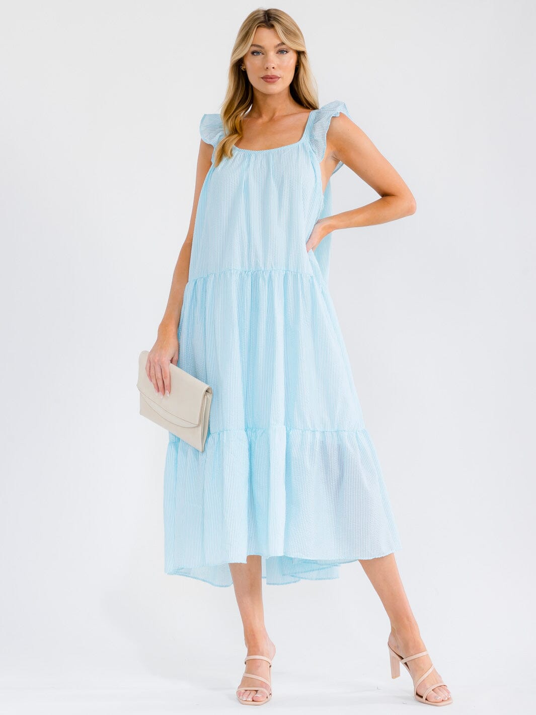 WOMEN'S SLEEVELESS RUFFLE PLAID TIERED MAXI DRESS