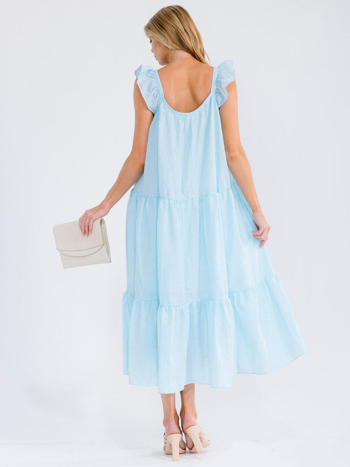 WOMEN'S SLEEVELESS RUFFLE PLAID TIERED MAXI DRESS