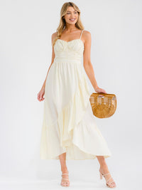 WOMEN'S SLEEVELESS SMOCK RUFFLE HIGH-LOW MAXI DRESS