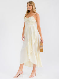 WOMEN'S SLEEVELESS SMOCK RUFFLE HIGH-LOW MAXI DRESS