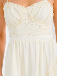 WOMEN'S SLEEVELESS SMOCK RUFFLE HIGH-LOW MAXI DRESS