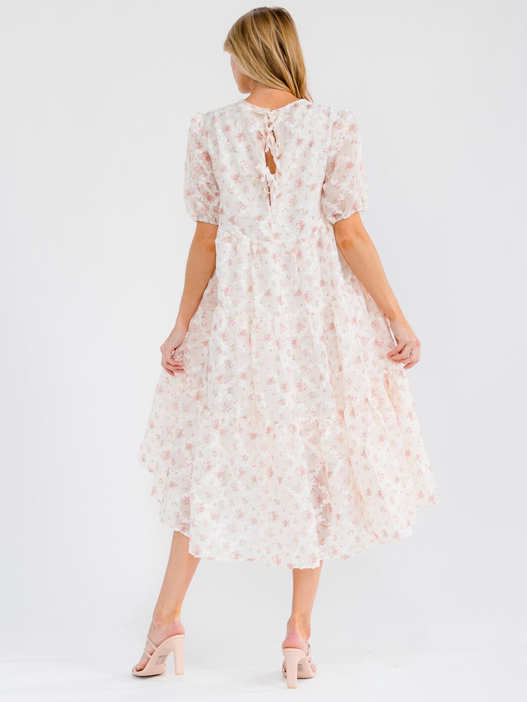 WOMEN'S SHORT SLEEVE HIGH-LOW TIERED TUNIC FLORAL MIDI DRESS