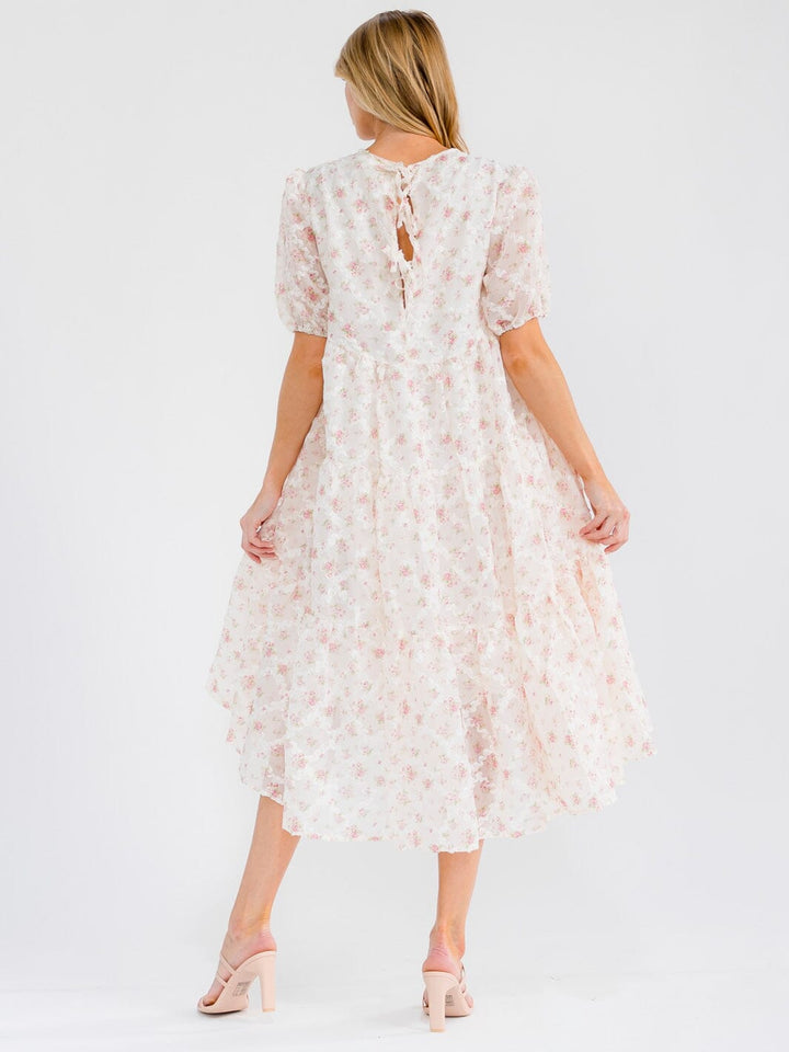 WOMEN'S SHORT SLEEVE HIGH-LOW TIERED TUNIC FLORAL MIDI DRESS