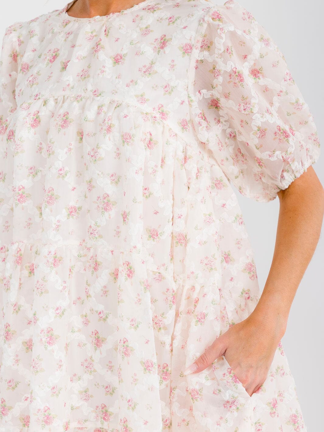 WOMEN'S SHORT SLEEVE HIGH-LOW TIERED TUNIC FLORAL MIDI DRESS