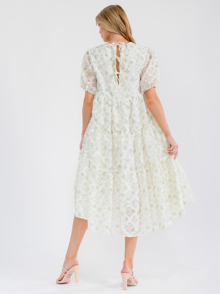 WOMEN'S SHORT SLEEVE HIGH-LOW TIERED TUNIC FLORAL MIDI DRESS