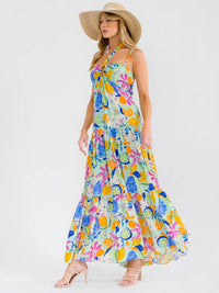 WOMEN'S SLEEVELESS OPEN BACK SMOCK TIERED FLORAL MAXI DRESS