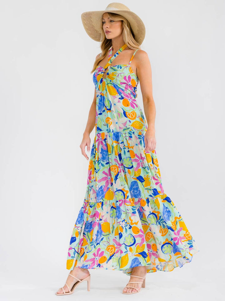 WOMEN'S SLEEVELESS OPEN BACK SMOCK TIERED FLORAL MAXI DRESS