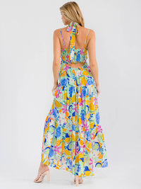 WOMEN'S SLEEVELESS OPEN BACK SMOCK TIERED FLORAL MAXI DRESS
