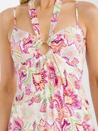 WOMEN'S SLEEVELESS OPEN BACK SMOCK TIERED FLORAL MAXI DRESS