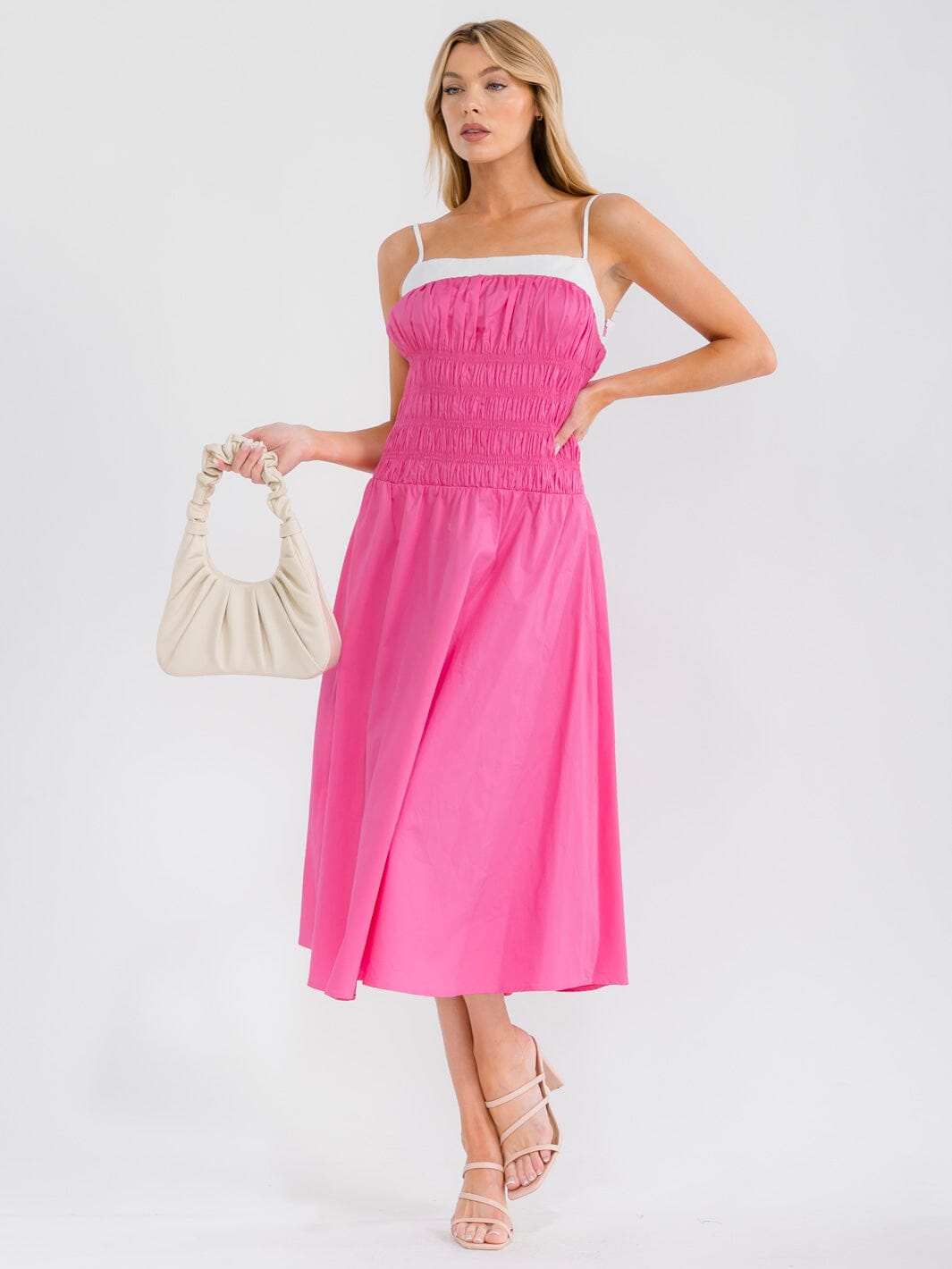 WOMEN'S SLEEVELESS SMOCK FIT & FLARE MAXI DRESS