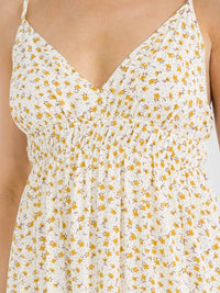 WOMEN'S SLEEVELESS V-NECK SMOCK TIERED FLORAL MAXI DRESS