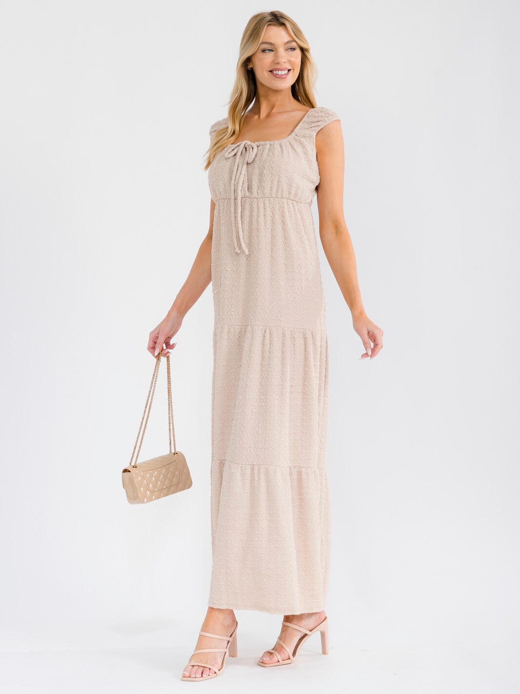 WOMEN'S SLEEVELESS STRETCH TIERED MAXI DRESS