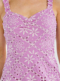 WOMEN'S SLEEVELESS SMOCK EYELET DETAILED MINI DRESS