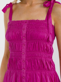 WOMEN'S SLEEVELESS ADJUSTABLE STRAPS SMOCK TIERED MIDI DRESS